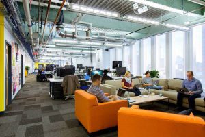 Meta’s modern office space, showcasing a collaborative and innovative work environment that reflects the company’s leadership and growth strategies